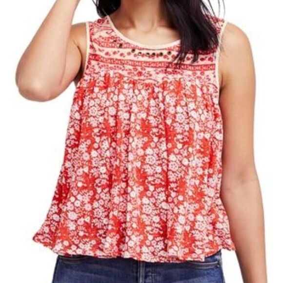 ✨ FREE PEOPLE ✨ Lucky Coin Linen Blend Tank - [Small, Orange] - Picture 1 of 11